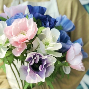 粉色银莲花手捧花花束 家居装饰花假花