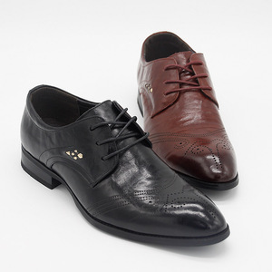 意利袋鼠英伦商务正装尖头男皮鞋真皮压花黑色酒红二色入815-1