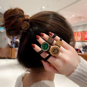 复古气质笑脸方块水钻发绳女简约高级感后脑勺绑头发头绳发圈发饰