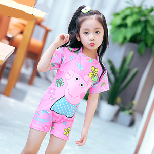 女童游泳衣时尚卡通小猪佩奇儿童平角裤连体泳衣小朋友女孩子泳装