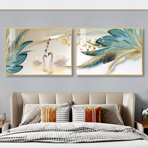 主卧床头挂画夫妻卧室装饰画温馨浪漫简约现代轻奢壁画晶瓷画天鹅