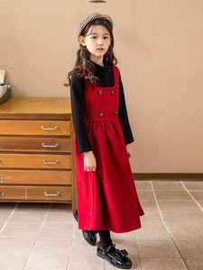 女童背带裙冬季套装韩版2024新款儿童冬裙中大童女孩洋气公主长裙