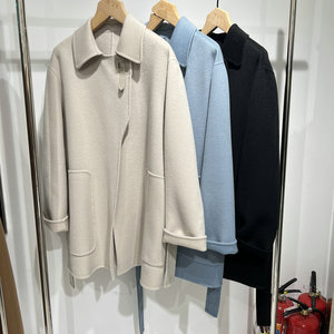 n28高端 韩系8251d297双面羊绒大衣女秋冬中长款绵羊毛外套风衣