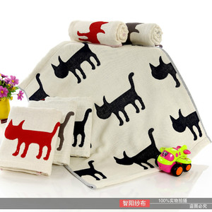 智阳 梭织多彩创意四层小猫 棉纱布儿童方擦手毛巾  三条包邮