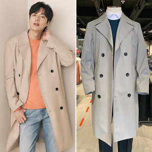 y0401春秋44折李敏镐韩国明星同款ziozia米色灰色翻领风衣外套