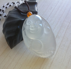 佛公月光白宝石光冰光种金丝白玉吊坠笑佛挂件大肚佛弥勒佛逍遥佛