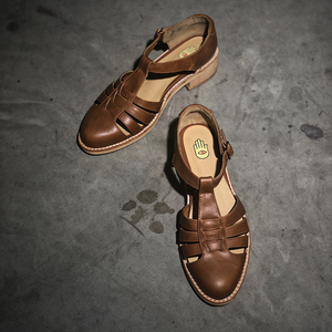 丁寅工作室 |传统经典老三条皮凉鞋夏季文艺复古森系真皮手工女鞋