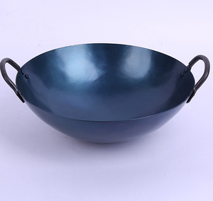 40厘米双耳手打锅36厘米家用熟铁炒锅烤蓝手打锅饭店用圆底炒锅