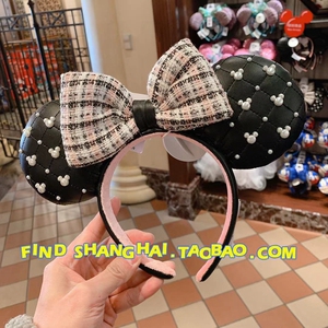 上海迪士尼乐园米妮小香风皮质发箍卡通亮片蝴蝶结头箍聚会发饰女