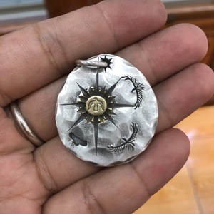 纯手工新款银饰其他高桥印第安风银饼吊坠可定制图案刻字复古足银