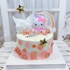 羽浵 kt猫卡通淋面生日蛋糕周岁女宝宝满月儿童私房定制厦门同城