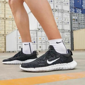 Nike耐克 Free Run 5.0 黑白男女赤足透气运动跑步鞋 CZ1891-001