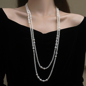 丹姐饰品天然淡水珍珠项链百搭双层长款圆珠链日韩气质风格XL015