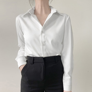2023韩版衬衫白色通勒法式缎面衬衣女设计感小众通勤职业上衣新款