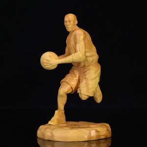 黄杨木雕创意实木家居装饰人物雕刻工艺品客厅小摆件篮球明星科比