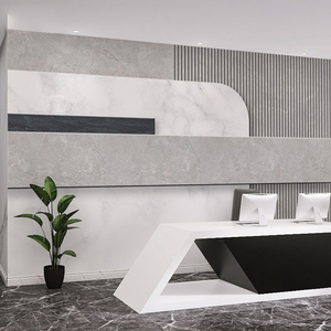 美容院形象墙办公室前台背景墙纸公司培训机构logo造型墙格栅壁纸