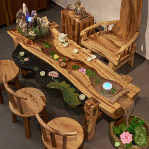 新中式实木茶桌椅组合会所会客功夫茶台鱼缸茶几禅意养鱼泡茶桌