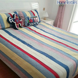 外贸美式高档双面纯棉条纹绗缝被三件套韩式床盖全棉四季通用床单