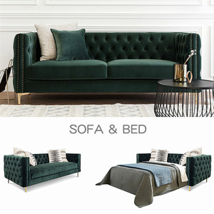 北欧轻奢可折叠沙发床双人美式大小户型丝绒墨绿色网红沙发床两用