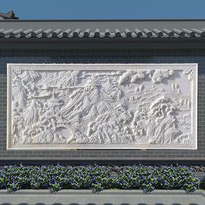 汉白玉石雕浮雕雕刻庭院装饰壁画屏风地雕牡丹年年有余背景墙松鹤