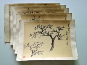 八九十年代左右的竹纸水墨课徒画稿原稿《没骨画法》5张