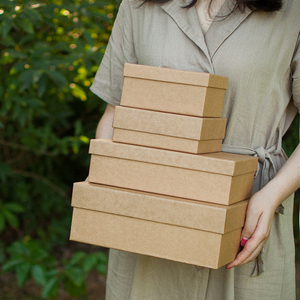 牛皮纸礼品盒母亲节礼物包装盒纸板盒简约天地盖纸盒生日纯色盒子