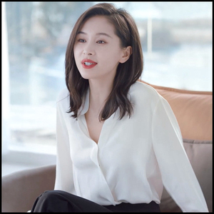 maje kara 王子文明星同款衬衫女设计感涤纶上衣春夏气质真丝衬衣