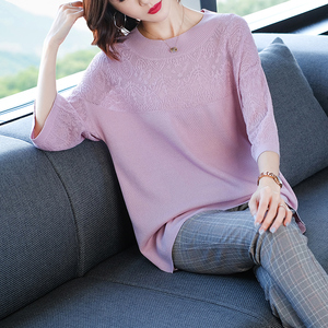 大码女装京东购物商城官网唯品会2022新款夏装七分袖上衣宽松薄款