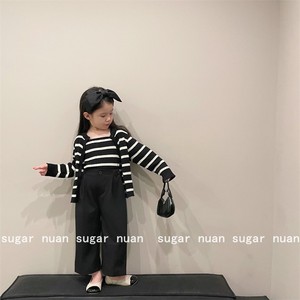 糖糖麻麻 童装2022韩国版秋女童宝宝洋气条纹吊带开衫毛衣两件套