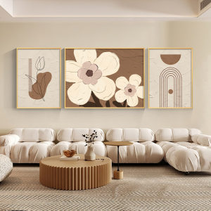 侘寂风客厅装饰画北欧奶油色沙发背景墙壁画现代简约抽象三联挂画