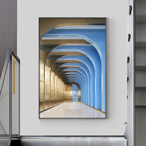 天猫玄关装饰画走廊尽头挂画视觉延伸空间感简约现代客厅过道壁画竖