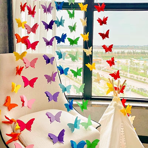 彩色立体蝴蝶纸拉花生日派对幼儿园儿童彩旗婚礼装饰布置拉旗挂饰