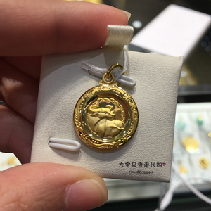 香港周大福专柜代购黄金生肖牛圆形金牌吊坠实心足金小牛圆牌挂坠