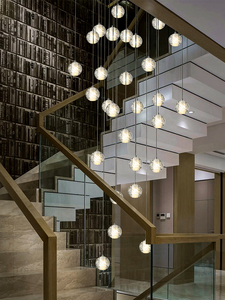 别墅复式楼楼梯灯简约餐厅客厅北欧创意玻璃流星雨水晶圆球长吊灯