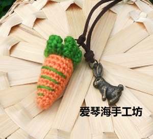 森女系原宿饰品 手工毛线钩织胡萝卜长项链小兔子毛衣链