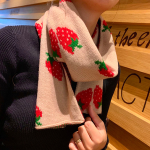 韩国东大门秋冬季保暖草莓针织小围巾百搭保暖毛线围脖加厚女披肩