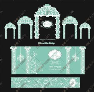 蒂芙尼蓝婚礼舞台主背景拱门kt板喷绘印刷矢量cdr平面设计素材