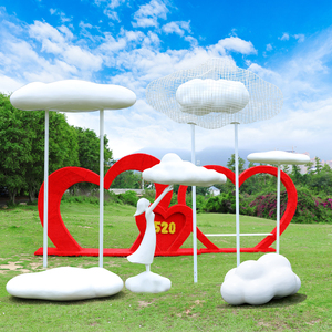 户外仿真云朵玻璃钢雕塑草坪售楼处园林景观不锈钢镂空云美陈摆件