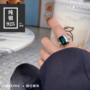 韩版S925纯银祖母绿宝藏戒指小众品牌宝藏之作重工时尚个性百搭
