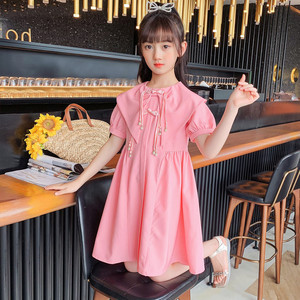 女童粉色连衣裙夏季2022新款洋气儿童公主裙女孩薄款夏天裙子十岁