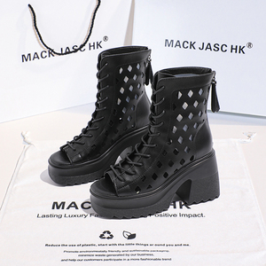 香港MACKJASCHK超高跟镂空马丁靴女2024夏季新款厚底透气增高短靴