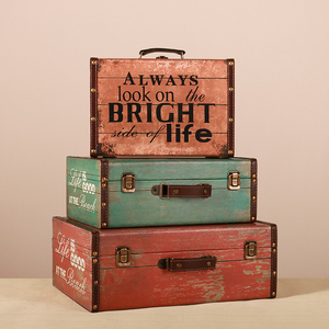 欧式复古怀旧手提箱收纳箱储物木箱子老式旅行道具皮箱子宿装摆件