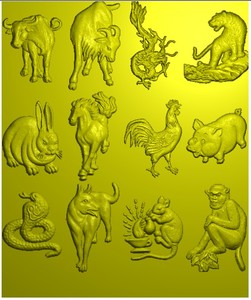 背板吉祥动物 精雕图 浮雕图 灰度图 电脑雕刻图 jdp 12十二生肖