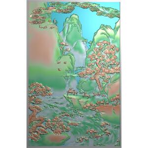 屏风背板木雕精雕图浮雕灰度电脑雕刻高山流水风景山水石雕挂屏