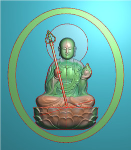 坐佛玉雕佛像莲台玉雕挂件牌子精雕图浮雕灰度电脑雕刻地藏佛圆牌