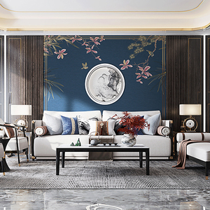 雅像素新中式现代简约刺绣墙布客厅沙发电视卧室床头背景独绣壁布