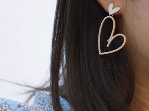 [ DMS ] 可爱心型 珍珠 大心 耳环 小巧珍珠镶嵌925银针耳饰