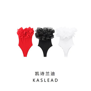 KASLEAD 新款  欧美风透明硬纱叠层装饰罗纹连体衣 0858331 800