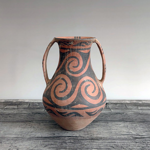 辛店文化唐汪涡纹大双耳彩陶罐游牧古羌族陶器摆件古典中式工艺品