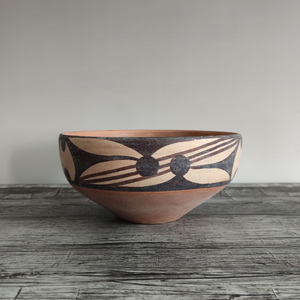 史前仰韶文化大河村类型花瓣纹白衣彩陶钵盆仿古陶器工艺品摆件